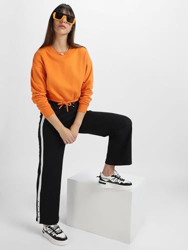 Image of JUNEBERRY Cotton Poly Fleece Regular Fit Pink, Purple Green & Orange Solid Full Sleeve Sweatshirt for Women