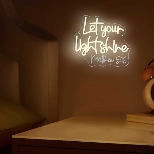 Image of Symone Let Your Light Shine Neon Sign, Jesus Neon Light USB Powered LED Dimmable, for Bible Scripture Prayer Room Christian Church Bedroom Easter Sign Decor(11.8 * 10.6 In)