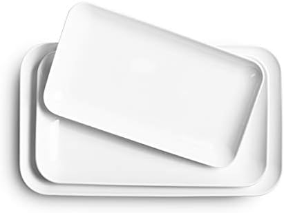 Large Serving Platter Set - DELLING 16/14/12inch Large Serving Tray - Rectangular White Serving Trays for Party, Sushi, Oven Safe Dinnerware Set of 3, White