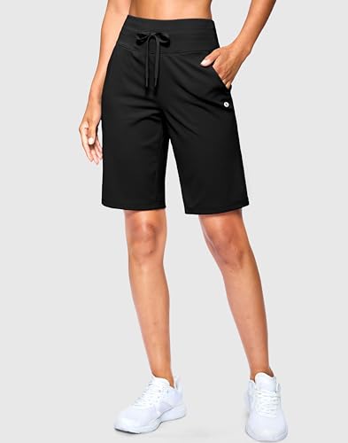 SANTINY Women's Bermuda Long Shorts with Pockets Drawstring High Waisted Athletic Knee Length Shorts Walking Casual Workout3