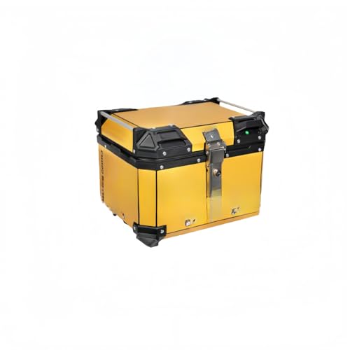 バイク用リアボックス 45L大容量 アルミニウム製 防水防塵 炭素鋼取付ベース付き タッチライト搭載 クッション内装 ヒンジ付き 開けすぎ防止設計 (イエロー)