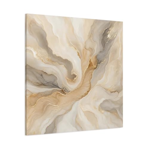 Grand tableau abstrait or et beige 90x90 cm pour habiller un mur