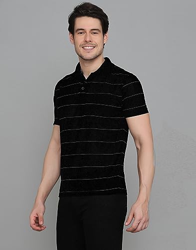 Image of INKKR Men's Striped Polo Neck Cotton Blend Multicolor T-Shirt