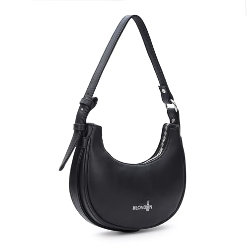 Image of K London Women's Vegan Leather Half Moon Bag | Stylish Black Shoulder Hobo | Compact Baguette Purse for Office, Casual, Party & Travel Use
