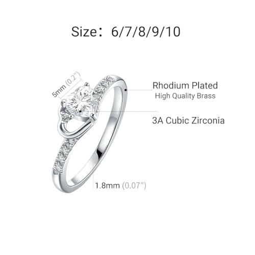 G&GEMSJEW 14K Gold Plated Heart Rings and Rhodium Plated Star Ring White Cubic Zirconia Eternity Rings;Pop Ring Couple Rings;Suitable for Valentine's Day,Birthday and everyday wear 6