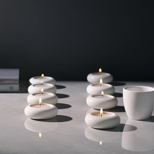 ICNBUYS Set di 8 portacandele decorativi fatti a mano, con ciottoli, fatti a mano, decorazione per la casa, per calmare l'estetica terrosa, colore bianco, diametro 6,6 cm