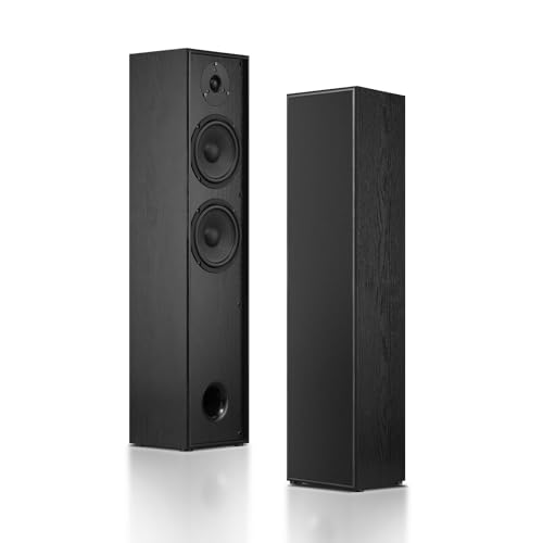 Elimavi Passive Floorstanding Stereo Speakers Tower Design with 1 Tweeter and 6.5 Woofer Two-Way System 4-Ohm Impedance 120W RMS Sturdy MDF Cabinet Ideal for Home Theater Systems Black