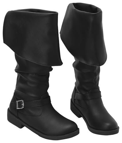 ACE SHOCK Mens Medieval Pirate Boots Renaissance Cosplay Boot for Men Halloween Costume Shoes (Style-C Black 10.5)