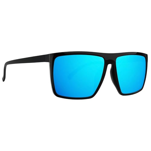 MAXJULI Polarized Sunglasses for Men Lightweight TR90 UV400 Protection Square Sun Glasses Black/Ice Blue 8142