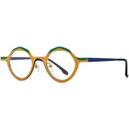 Image of FONEX Colorful Pure Titanium Glasses Frame Women Retro Round Eyeglasses