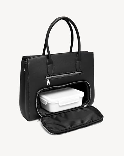 Image of NEWBELLA Women's Vegan Leather Tote Bag with Multiple Pockets and Push-Lock Closure, Black