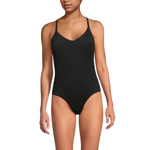 Lands' End Women's Tugless Quickdry V-Neck Multi-Way High Leg One Piece Swimsuit