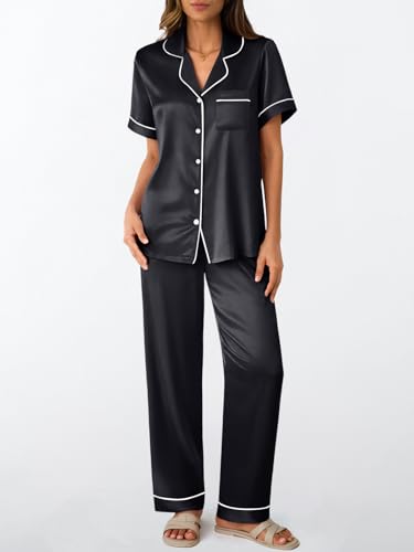 LILLUSORY Womens Silk Satin Pajama Set 2025 Pjs Lounge 2 Piece Fall Outfit Sleepwear Button Down Loungewear Matching Clothing2