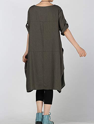 Image of LaovanIn Women's Plus Size Tunic Dress Summer Cotton Linen T Shirt Knee-Length Dresses