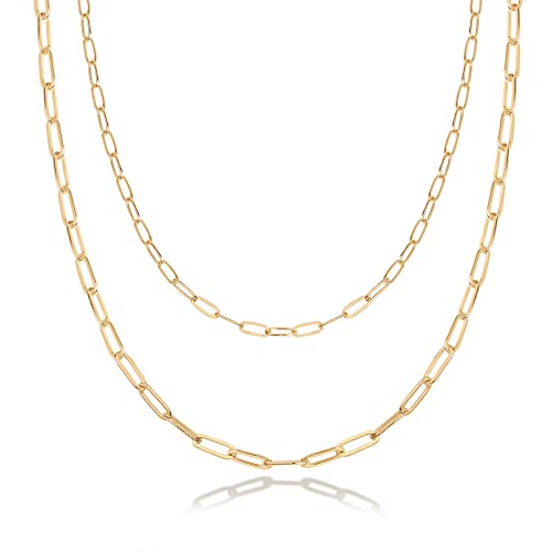 PAVOI 14K Gold Plated Dainty Layering Necklaces for Women | Snake Chain, Curb Link, Paperclip Layered Chains | Trendy Layering Necklace