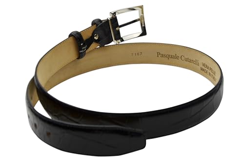 Image of Men's Italian Crocodile Embossed Leather Belt | Genuine Italian leather. Refined crocodile embossed texture. 35mm (1.38 inch) dress width. Handmade in Italy. Gift boxed.