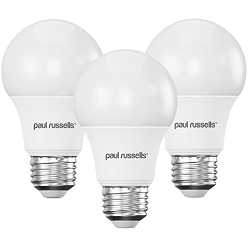 paul russells LED GLS Light Edison Screw ES 60w Equivalent 8watt 806LM LED Bulbs 6500K Daylight Lamp Classic Frosted A60 Standard E27 Energy Saving Non-Dimmable Large Globe Lightbulb 3 Pack