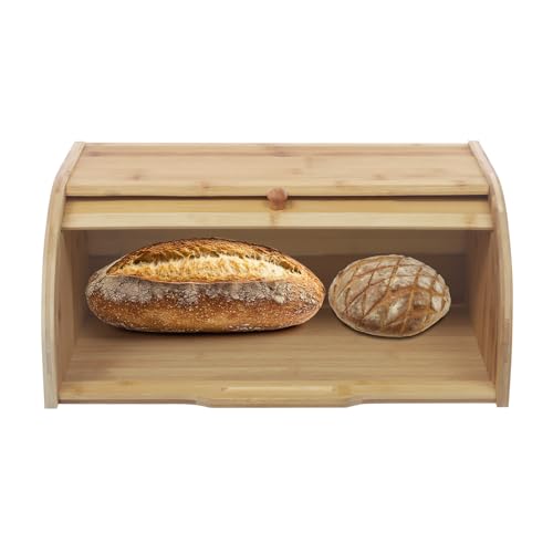 SHIOUCY Panera de bambú con tapa enrollable para guardar productos horneados como pan, pasteles, baguettes y patatas, 40,2 x 27 x 17,3 cm