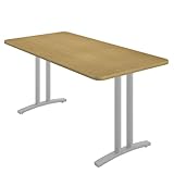 Correll 30X60 Executive Desk or Office Table, Durable Rectangular Fusion Maple High Pressure Laminate Top, Matching Edge Band, Silver Curvature Legs, Made in The USA