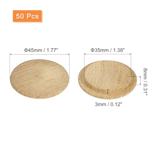 Image of uxcell 50 Pcs 1.38 x 1.77 Inch Wood Hole Plugs, Wooden Screw Hole Cover, Wood Pocket Button Plug for Chair Stair Craft Furniture Woodworking