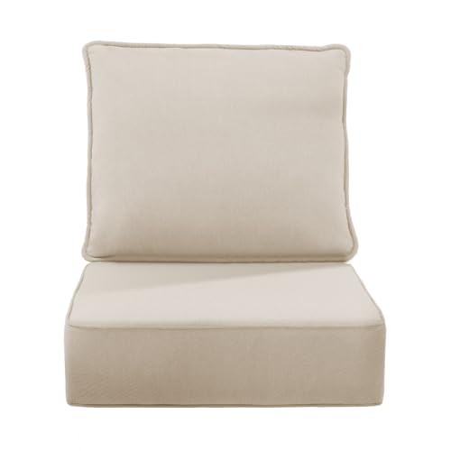 Image of 6 inch Thick Outdoor Chair Cushions, 24 x24 Inch Patio Furniture Cushions with Water Resistant & Removable Cover, UV Resistant, 30D High Density Sponge Patio Cushion, Beige