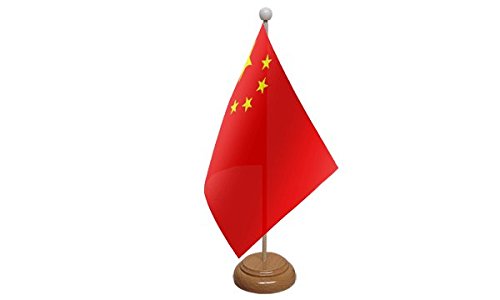 9" x 6" China Chinese Large Desktop Table Flag With Wooden Base & Pole Ideal For Party Conferences Office Display