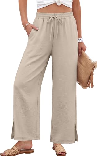 Sampeel Womens Wide Leg Beach Pants Elastic Waist Lightweight Casual Flowy Palazzo Lounge Trousers with Pockets