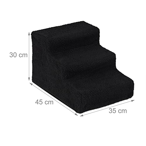 Relaxdays Hundetreppe 3 Stufen, kleine & große Hunde, Bett & Couch, Stoffbezug, Tiertreppe innen, 30x35x45 cm, schwarz 1 Stück