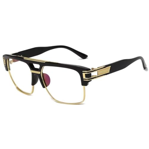 Image of Retro Oversized Square Zero Power Computer Anti Blue Light Glasses for Men & Women | Stylish Branded Metal Detailed Lightweight Frame | Anti Glare Blocks Harmful Rays