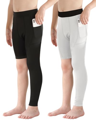 Hotfiary Youth Boys One Leg Compression Pants for Basketball Long Leggings Sports Tights Kids Athletic Soccer Base Layer