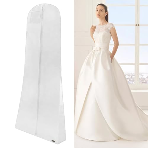 BNGXR Funda para Vestido de Novia, 180cm Novia Funda para Vestido, Resistente al Polvo y Manchas Transpirable Bolsa de Ropa Funda, para Vestidos de Novia, Vestidos de Noche o Americanas (Blanco)
