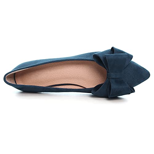 Image of WENJIAZHIZHI Square Toe Bow Ballet Slip-On | Classic Suede Finish,Chic Bow Detail,Effortless Everyday Style,Wedding Party Office,Plus Size Available