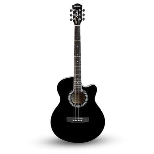 Image of Kadence FNTR-BLK Frontier 40 inch Acoustic Guitar | Grand Auditorium Cutaway | Comes with Bag, Set Of Strings, Strap, Picks | Includes Learning Course | Glossy Black