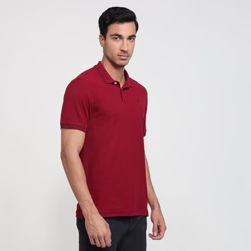 Image of Raymond Men Modern Fit Solid Pattern Pure Cotton Polo Neck Half Sleeve Casual T-Shirt