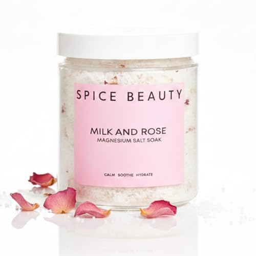 Goat Milk & Rose Magnesium Salt Soak | Epsom & Magnesium Bath Soak for Muscle Relaxation | Skin Soften & Deeply Nourish, Skin Hydration & Boosts Elasticity | Salt Soak | 9 oz