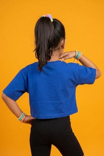 Image of KiddoPanti Girls 100% Cotton Solid Drop Shoulder Half Sleeve Round Neck Crop Tee