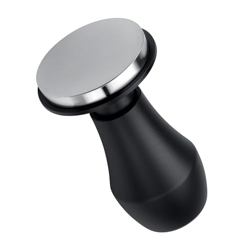 Image of Normcore 45.5mm Coffee Tamper V4.1 with Click Sound Feedback, Spring Loaded Tamper with 304 Stainless Steel Flat Base Fits Flair Pro and Pro 2, Anodized Aluminum Handle with Silicone Stand, Black