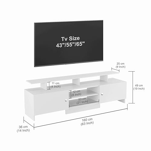 Image of FURNEASER KSV Modern TV Unit for Living Room | Engineered Wood TV Cabinet with Storage Shelves | Entertainment Center TV Stand for Home (Fits Up to 65 Inch TV) | DIY Space Saving (Exotic Teak & White)