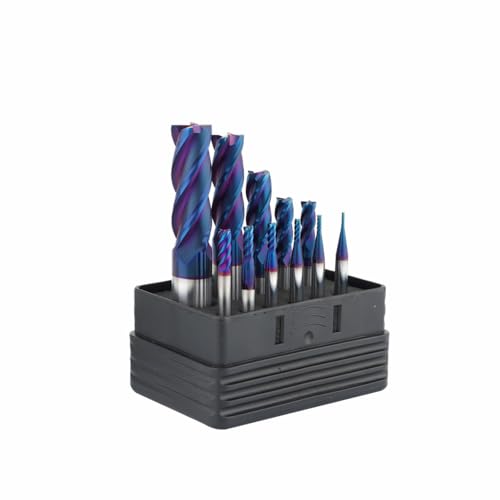 Image of Carbide Square EndMill HRC65 Double Edge 4 Flute TIAiN Coating Tungsten Steel Milling Cutter for Metal Steel HRC65 1.0-12.0mm Series 11pcs Set