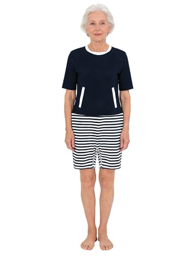 Sinleey Pflege Einteiler Schlafanzug Damen Senioren Alzheimer Patient Erwachsener Pyjama Kurzer Pflegeoveralls Mit Reißverschluss Auf Dem Rücken Marineblau M