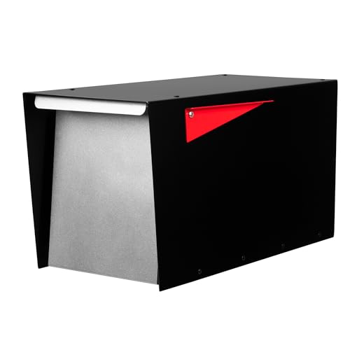 Image of Ilyapa Modern Mailbox for Post Mount - Black with Gray Door Powder Coated Steel, Waterproof Letter Box for Parcels, with Recessed Magnetic Close Door