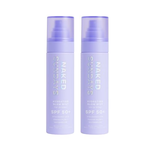 Naked Sundays SPF 50 Hydrating Glow Mist SPF Setting Spray and Face Sunscreen, Lightweight & Non-Greasy, Hydrating Ultra-Fine Mist with Hyaluronic Acid for All Skin Types, Makeup-Friendly - 2 pack