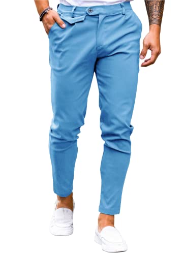 Mens Chinos Slim Fit Pants Flat Front Stretch Skinny...