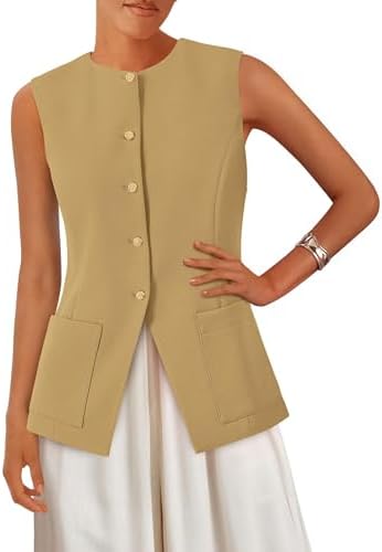 PRETTYGARDEN Blazer Vest Tops for Women Sleeveless Button Down Business Casual Outfits Work Suit Vests Waistcoat
