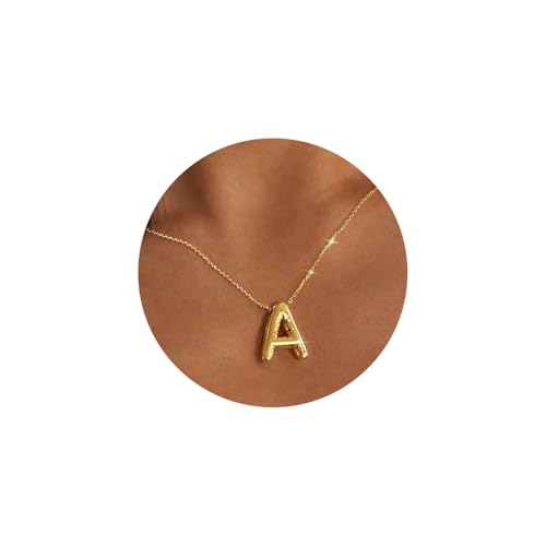 Gold Initial Necklaces for Women Teens Gifts Trendy Stuff Bubble Letter Pendant Necklace Gold Jewelry Birthday Gifts for Women Teen Her Sister