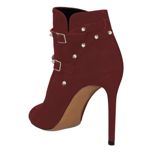 FSJ Women Peep Open Toe Booties Side Two Riveted Buckle Straps Stiletto High Heel Ankle Boots Fashion Sandal Cocktail Dress Shoes Size 4-16 US3