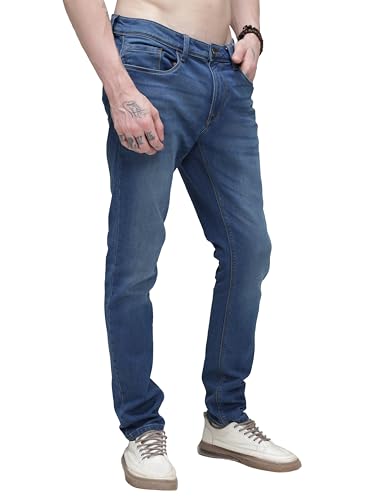 Image of TURMS Men's Anti Stain Jeans 30 Days No Wash Anti Odor Casual Mid Rise Denim Pants | Traveler Comfort Stretchable Breathable Cotton Rich
