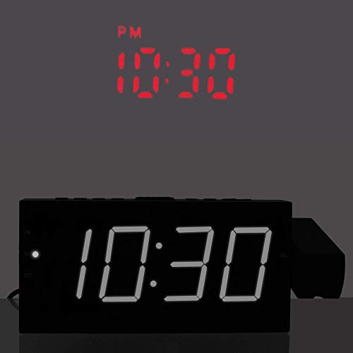 Luide wekker met bedschudder, projectiewekker voor de slaapkamer, trilwekker voor zware slapers met gehoorbeperking, plafondklok met groot led-display dimmer, USB-oplader, 12/24 H, DST - Image 8