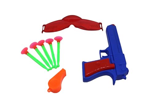 NeoKiddo Medium Size Plastic Manual Gun Toy with Soft Foam Bullets Single Barrel Shooting Pistol Toy for Kids Blue