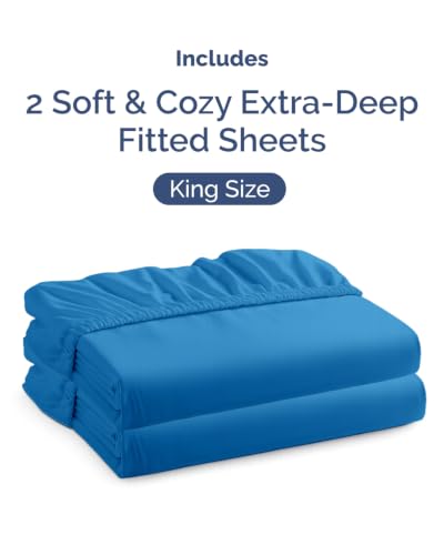 Image of CGK Linens 2 Pack Extra Deep King Fitted Sheets - Royal Blue
